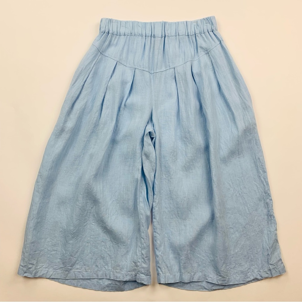 Yuvita Blue Wide Leg Cropped Linen Pants Large